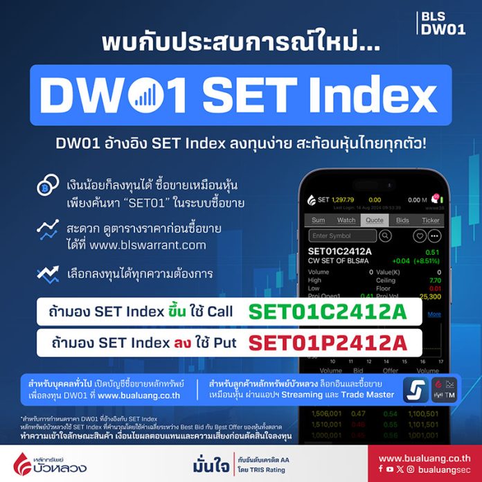 หนึ่งเดียวในตลาดหุ้นไทย “DW01 อ้างอิง SET Index” พร้อมซื้อขายวันแรกแล้ว ...