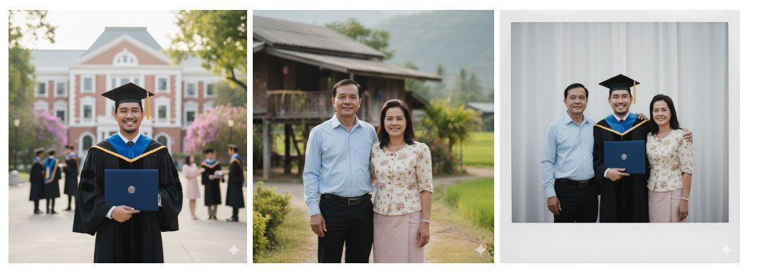 พรอมต์สำหรับสร้างรูปถ่ายกับคนสำคัญในวันรับปริญญา