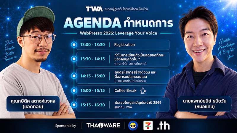 TWA เปิดเวที WebPresso ชวน 2 ครีเอเตอร์แถวหน้า 'แอดทอย - หมอแทน' แชร์มุมมอง สร้างสื่อ สร้างตัวตน